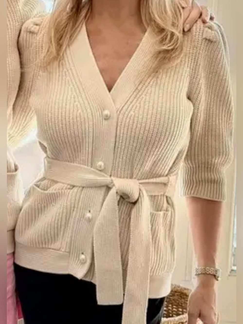 Adam Lippes cardigan. Tie waist. Size M. Ivory.